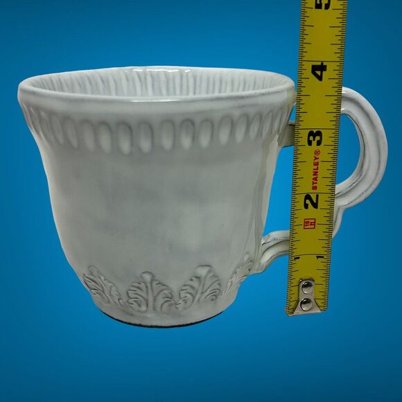 Set Of 2 Vietri Incanto Leaf Stone White Coffee Tea Mugs Handmade In Italy NWT - Picture 4 of 16